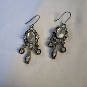 Vintage Silver Rhinestone Dangle Earrings